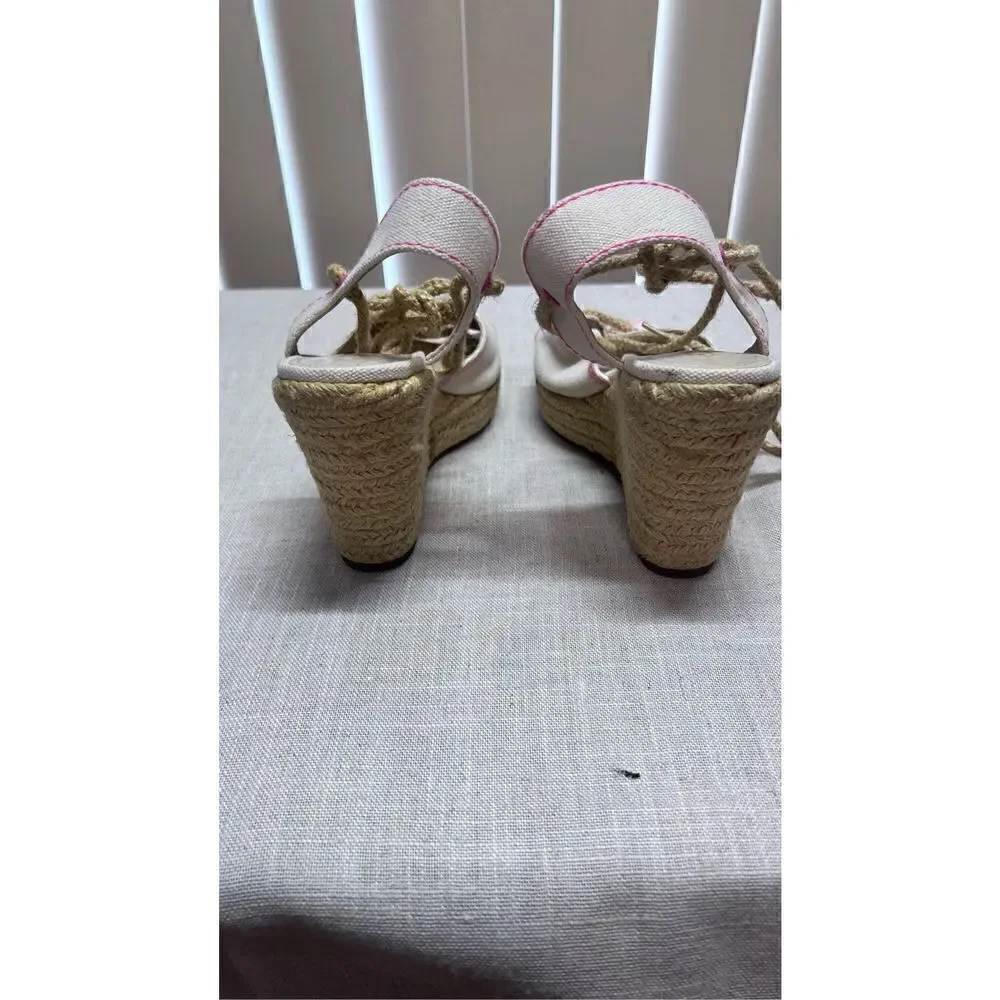 Schutz Women's Brynda Lace Up Espadrille Platform Wedges Cream Pink Size 6.5B
